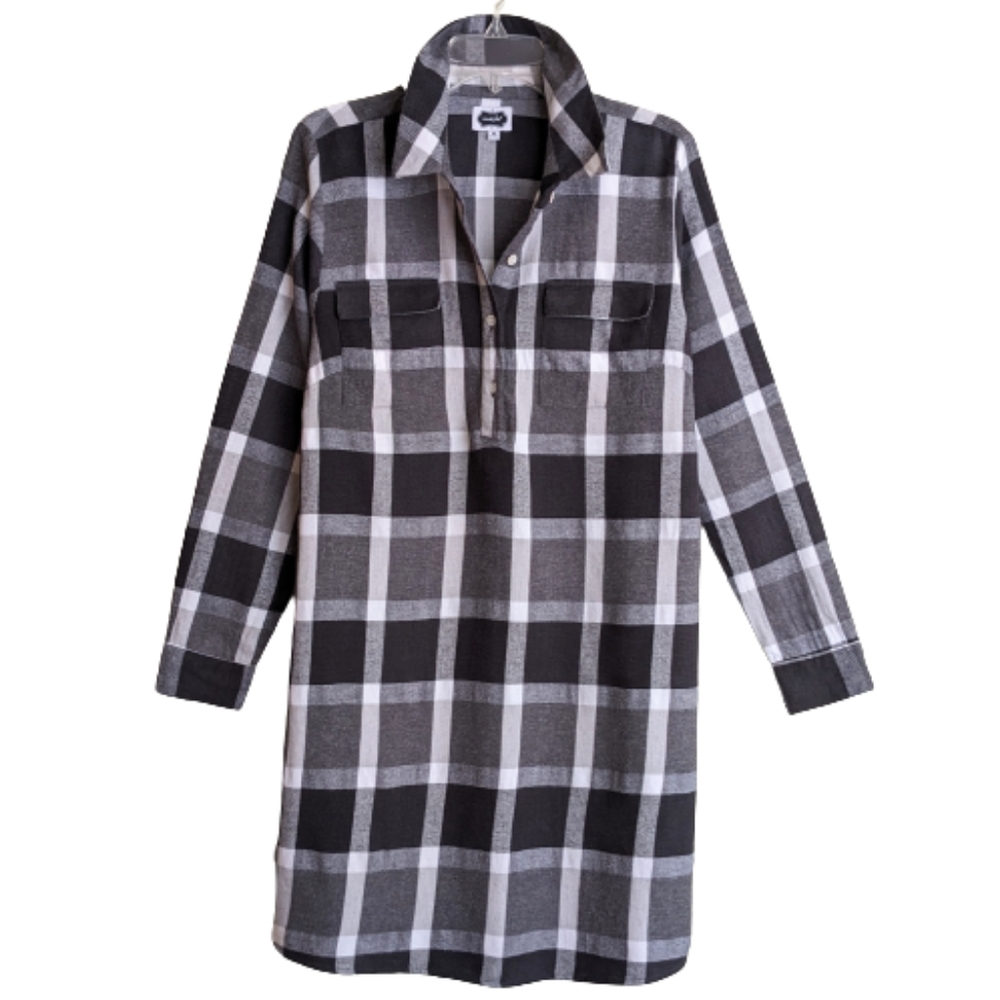 Mud Pie Dress Black White Flannel Plaid Buffalo Check Shirt Long Sleeves